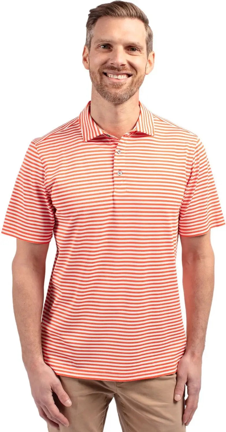 Cutter & Buck Mck01168 Virtue Eco Pique Stripe Recycled Mens Polo - College Orange - Adult s