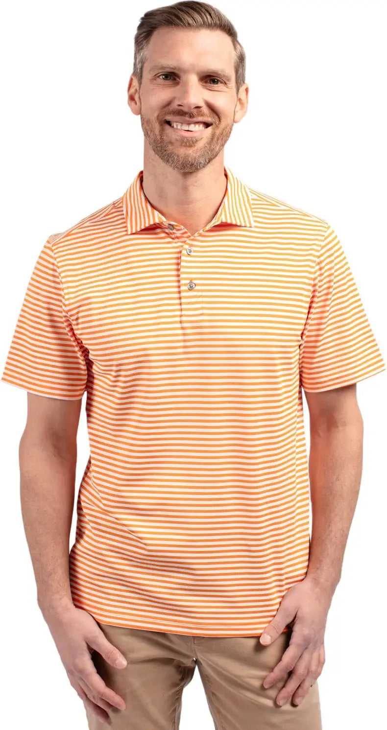 Cutter & Buck Mck01168 Virtue Eco Pique Stripe Recycled Mens Polo - Orange Burst - Adult s