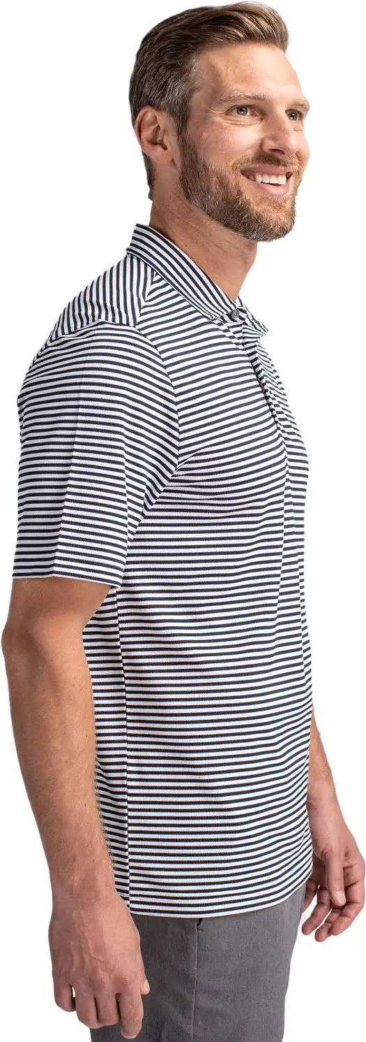Cutter & Buck Mck01168 Virtue Eco Pique Stripe Recycled Mens Polo - Navy Blue