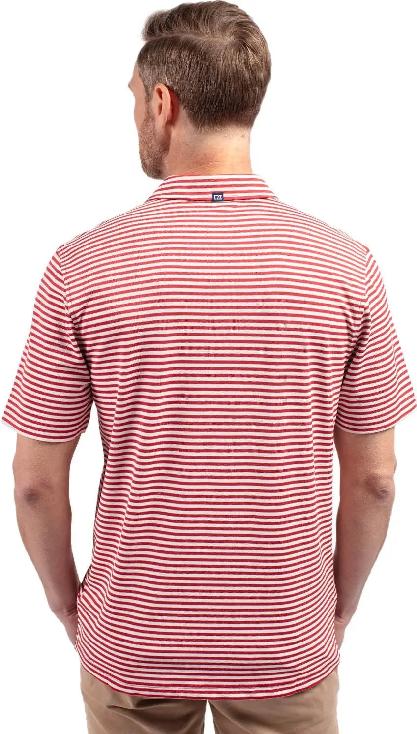 Cutter & Buck Mck01168 Virtue Eco Pique Stripe Recycled Mens Polo - Cardinal Red - Adult s