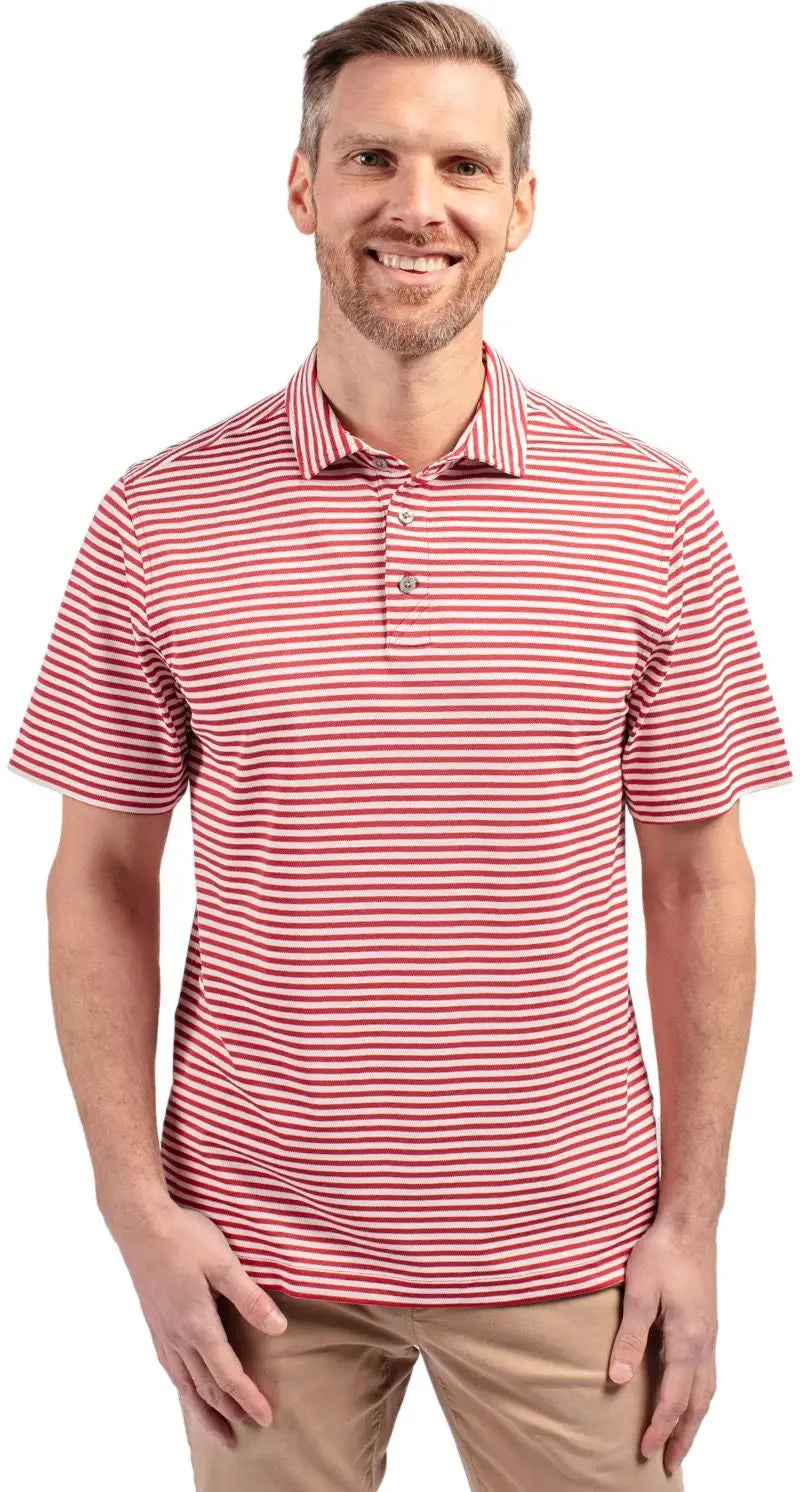 Cutter & Buck Mck01168 Virtue Eco Pique Stripe Recycled Mens Polo - Cardinal Red - Adult s