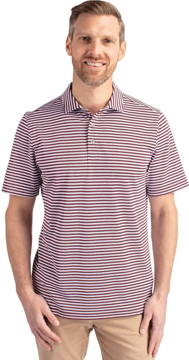 Cutter & Buck Mck01168 Virtue Eco Pique Stripe Recycled Mens Polo - Bordeaux - Adult s