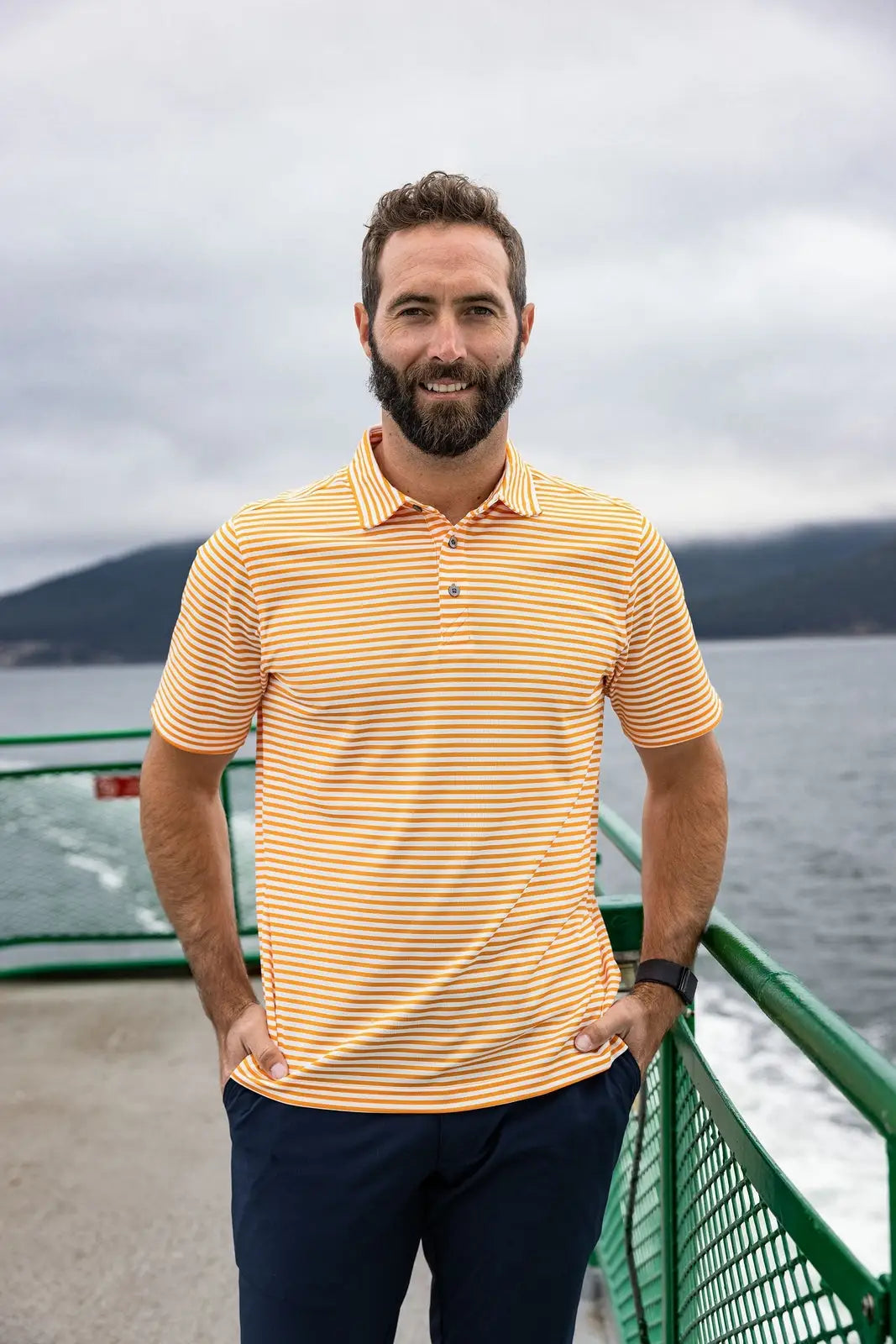 Cutter & Buck Mck01168 Virtue Eco Pique Stripe Recycled Mens Polo - Orange Burst