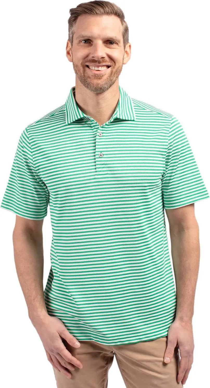 Cutter & Buck Mck01168 Virtue Eco Pique Stripe Recycled Mens Polo - Kelly Green - Adult s