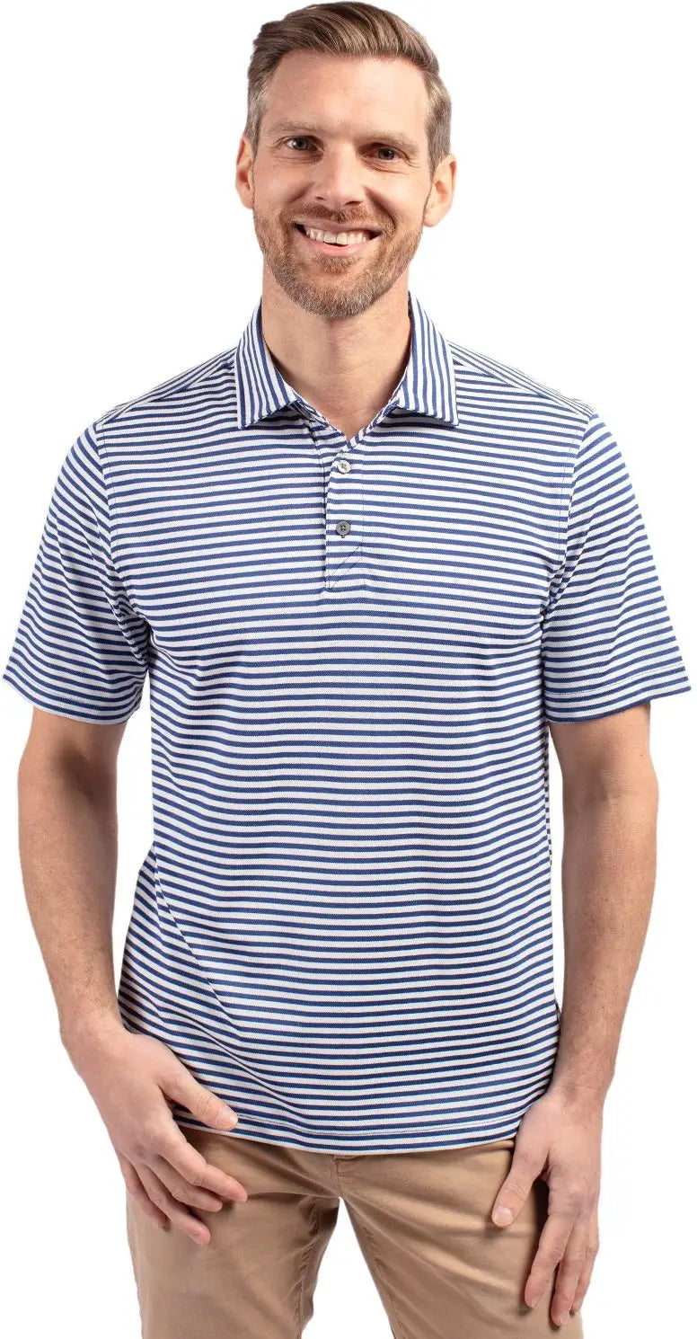 Cutter & Buck Mck01168 Virtue Eco Pique Stripe Recycled Mens Polo - Tour Blue - Adult s