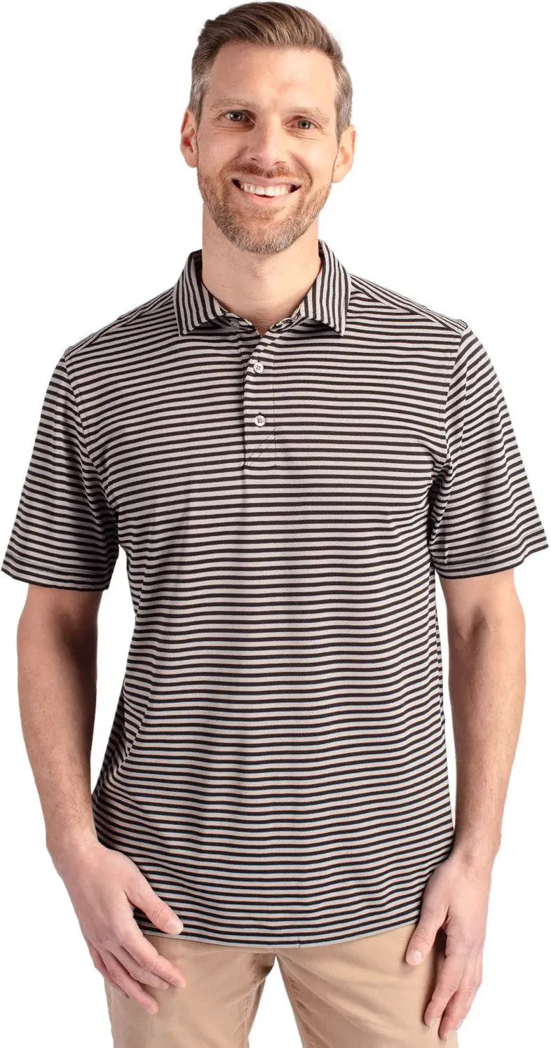Cutter & Buck Mck01168 Virtue Eco Pique Stripe Recycled Mens Polo - Black - Adult s