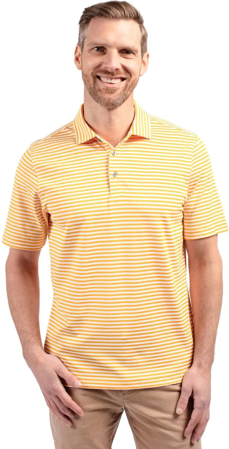 Cutter & Buck Mck01168 Virtue Eco Pique Stripe Recycled Mens Polo - College Gold - Adult s