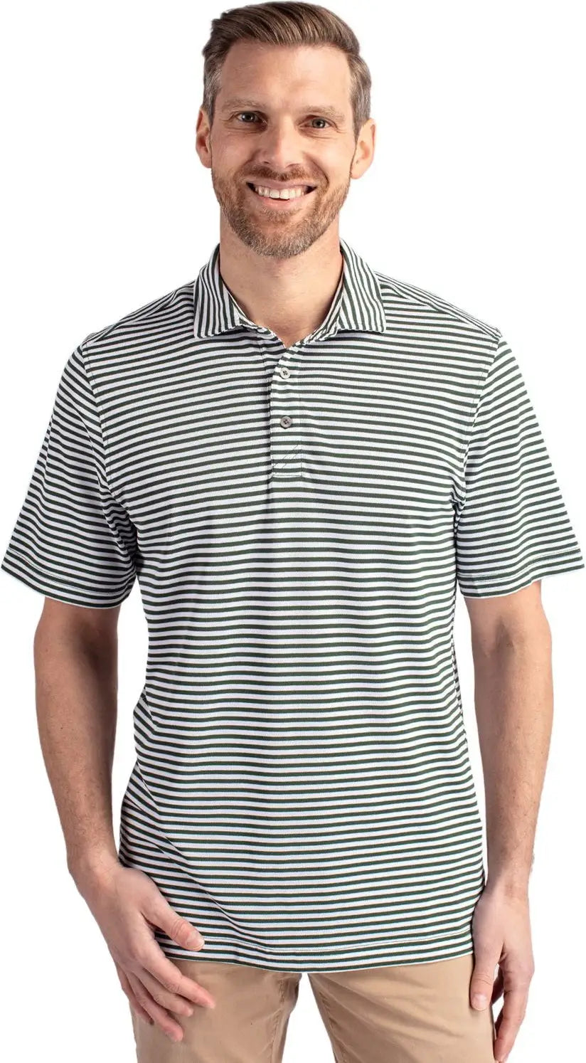 Cutter & Buck Mck01168 Virtue Eco Pique Stripe Recycled Mens Polo - Hunter - Adult s