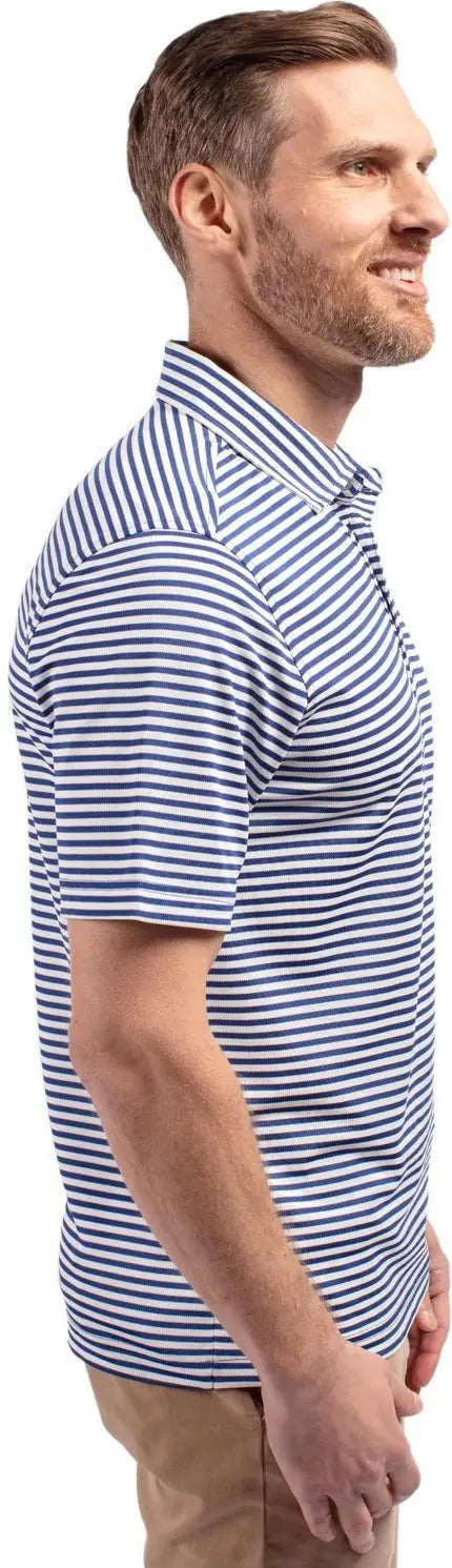 Cutter & Buck Mck01168 Virtue Eco Pique Stripe Recycled Mens Polo - Tour Blue