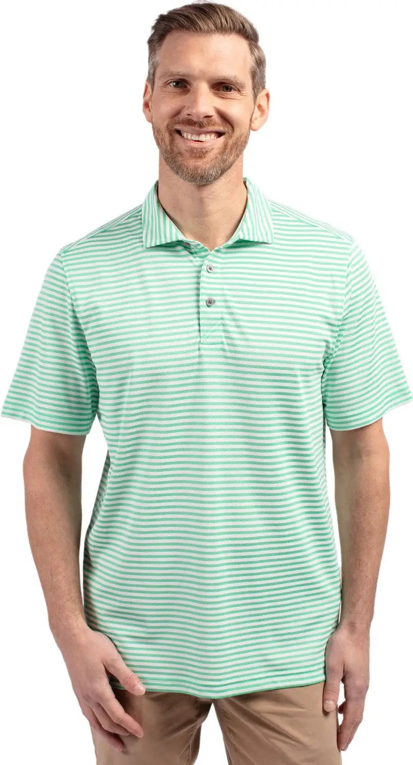 Cutter & Buck Mck01168 Virtue Eco Pique Stripe Recycled Mens Polo - Fresh Mint - Adult s