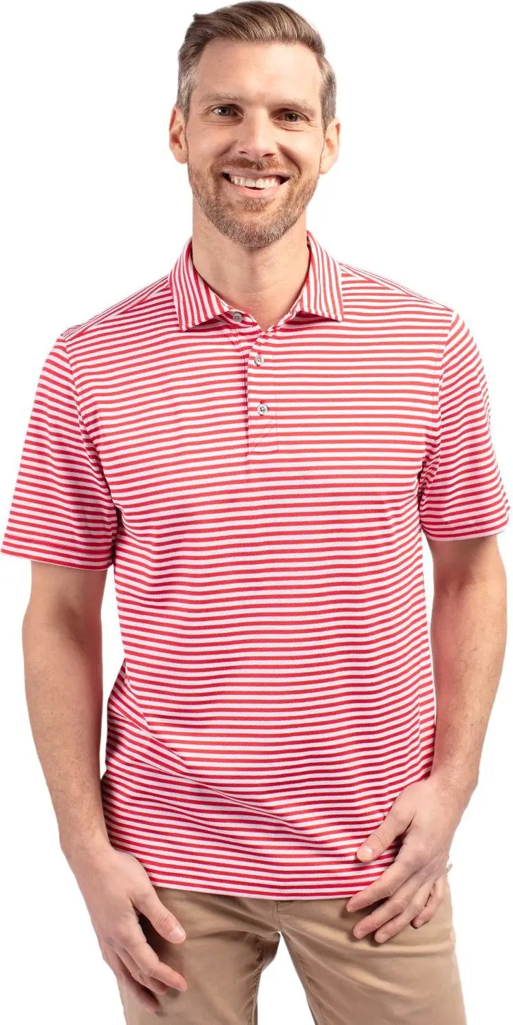 Cutter & Buck Mck01168 Virtue Eco Pique Stripe Recycled Mens Polo - Red - Adult s