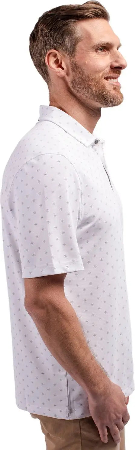 Cutter & Buck Mck01170 Virtue Eco Pique Tile Print Recycled Mens Polo - White