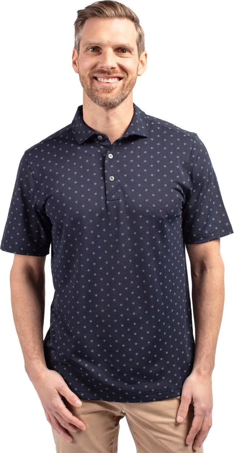 Cutter & Buck Mck01170 Virtue Eco Pique Tile Print Recycled Mens Polo - Navy Blue - Adult s