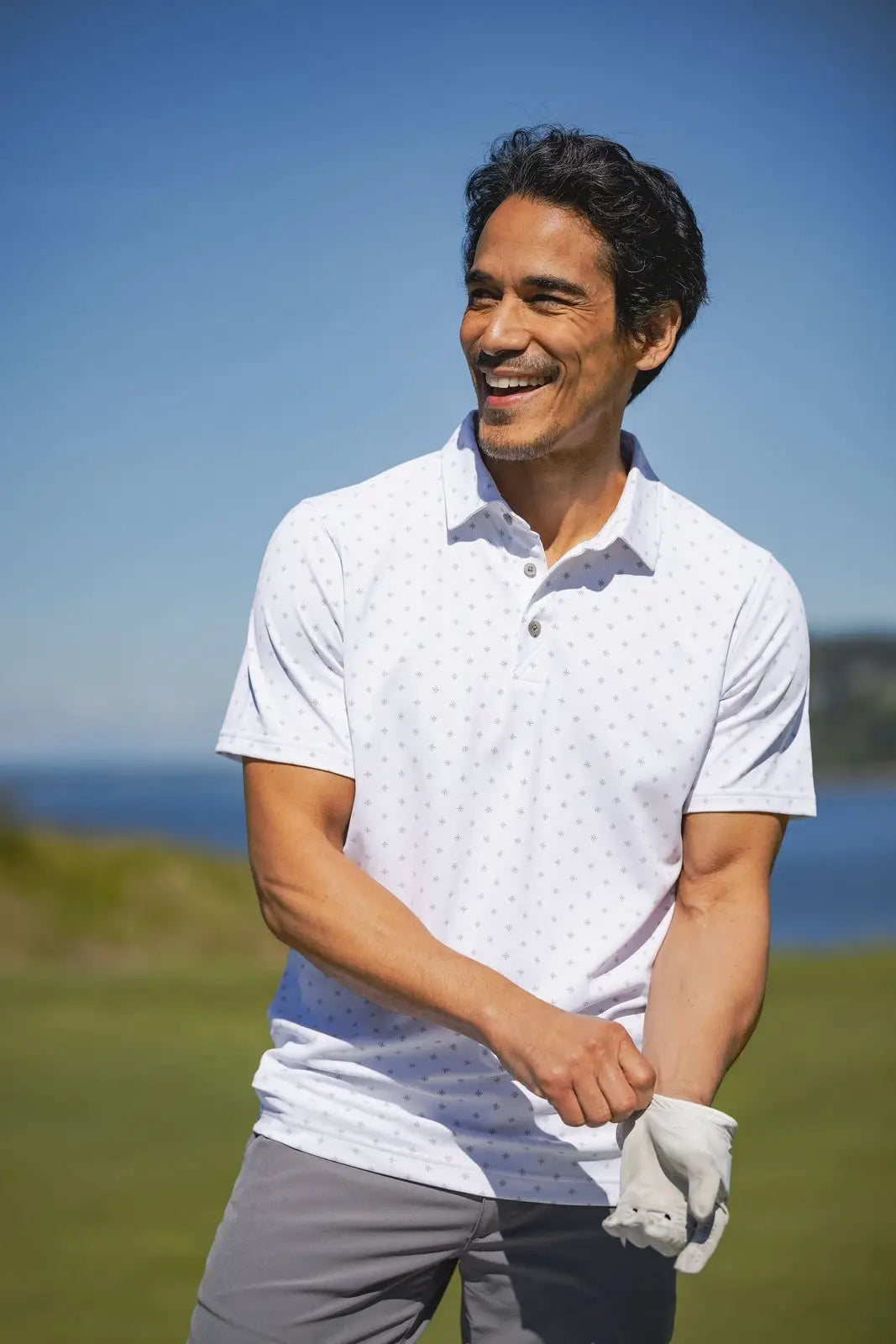 Cutter & Buck Mck01170 Virtue Eco Pique Tile Print Recycled Mens Polo - White