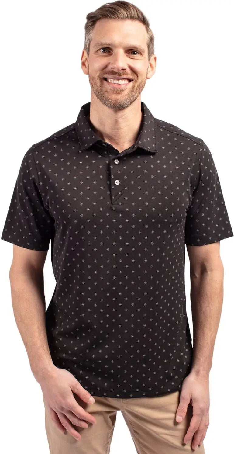 Cutter & Buck Mck01170 Virtue Eco Pique Tile Print Recycled Mens Polo - Black - Adult s