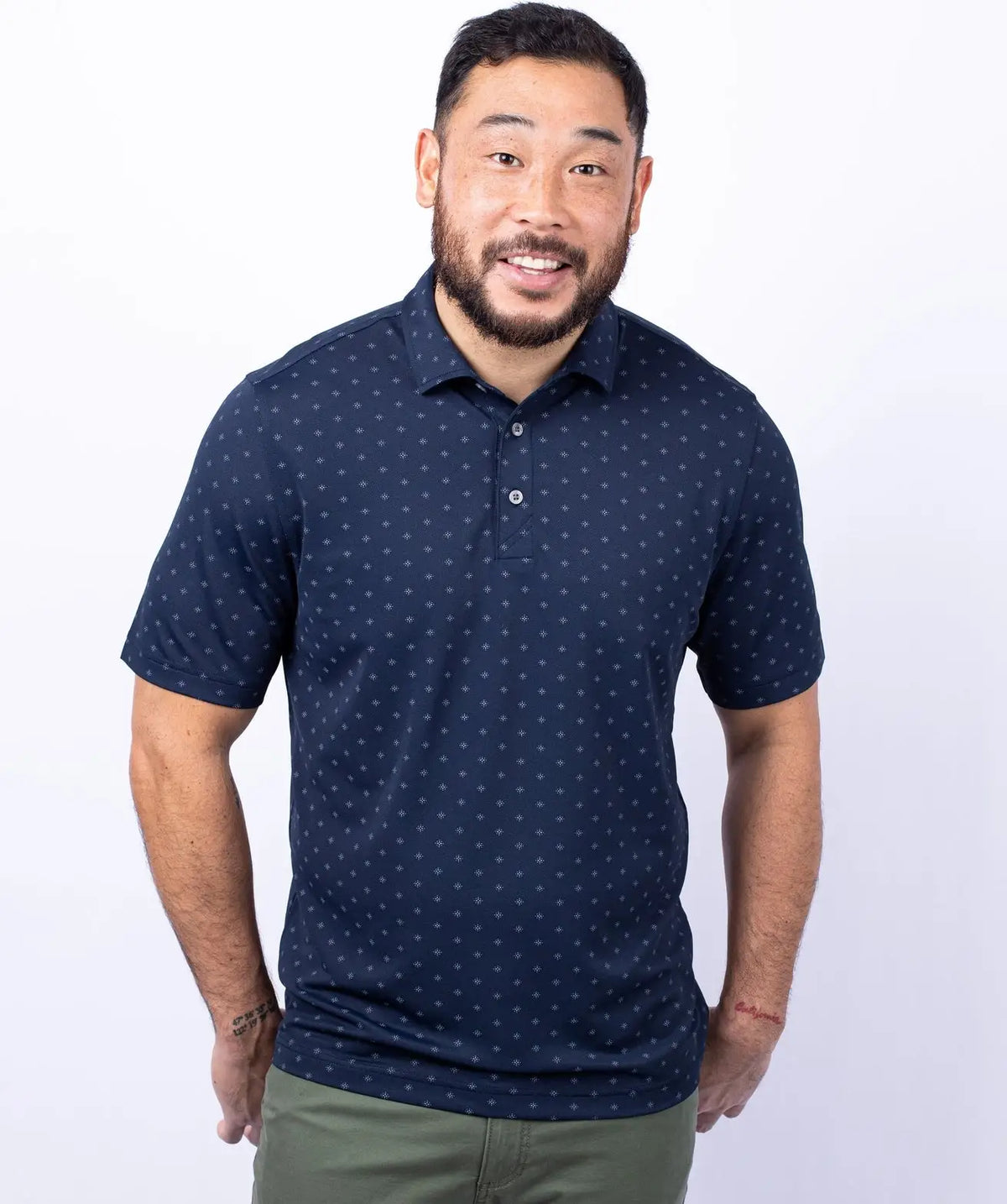 Cutter & Buck Mck01170 Virtue Eco Pique Tile Print Recycled Mens Polo - Navy Blue