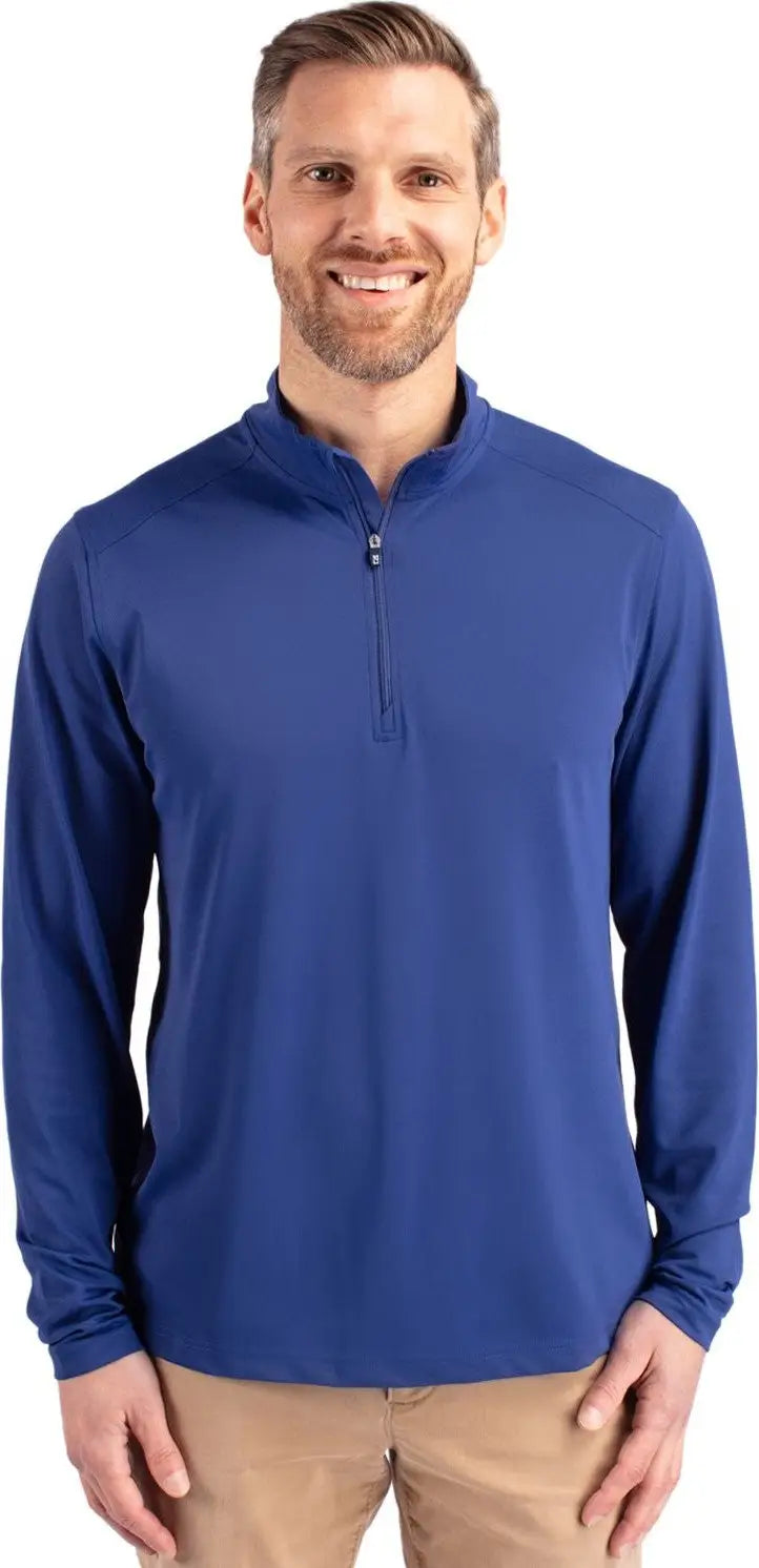 Cutter & Buck Mck01187 Virtue Eco Pique Recycled Quarter Zip Mens Pullover - Tour Blue - Adult Xs