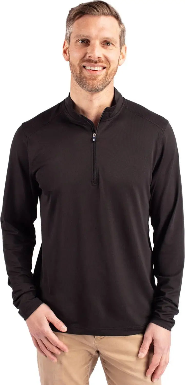 Cutter & Buck Mck01187 Virtue Eco Pique Recycled Quarter Zip Mens Pullover - Black - Adult Xs