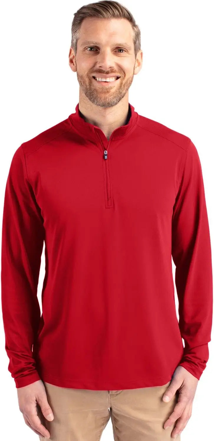 Cutter & Buck Mck01187 Virtue Eco Pique Recycled Quarter Zip Mens Pullover - Red - Adult Xs