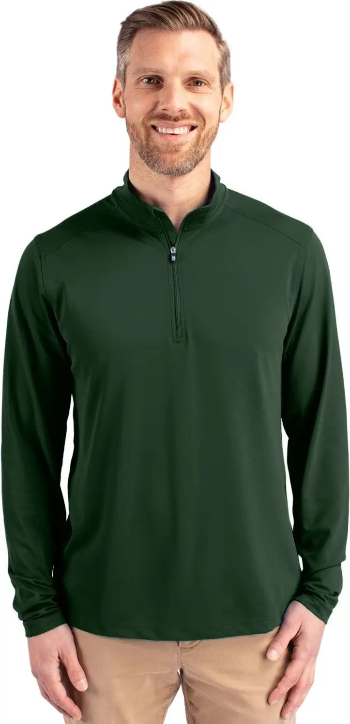 Cutter & Buck Mck01187 Virtue Eco Pique Recycled Quarter Zip Mens Pullover - Hunter - Adult Xs