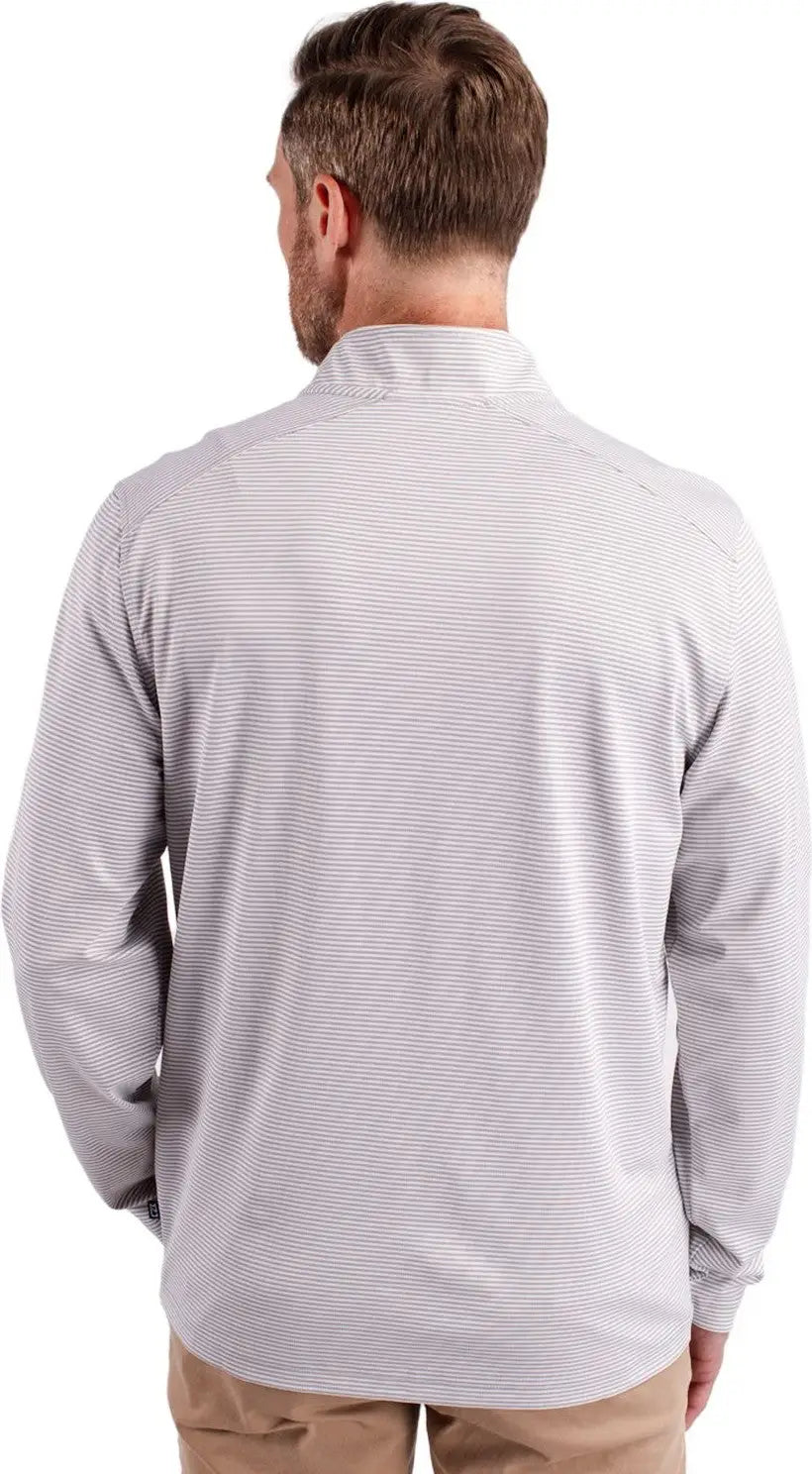 Cutter & Buck Mck01258 Virtue Eco Pique Micro Stripe Recycled Mens Quarter Zip - Polished White