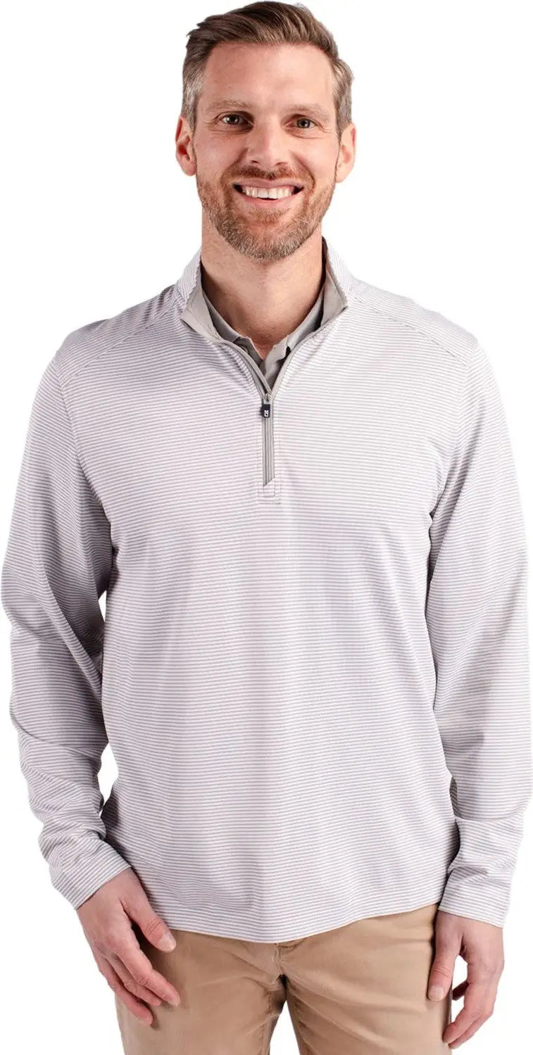 Cutter & Buck Mck01258 Virtue Eco Pique Micro Stripe Recycled Mens Quarter Zip - Polished White - Polished/white