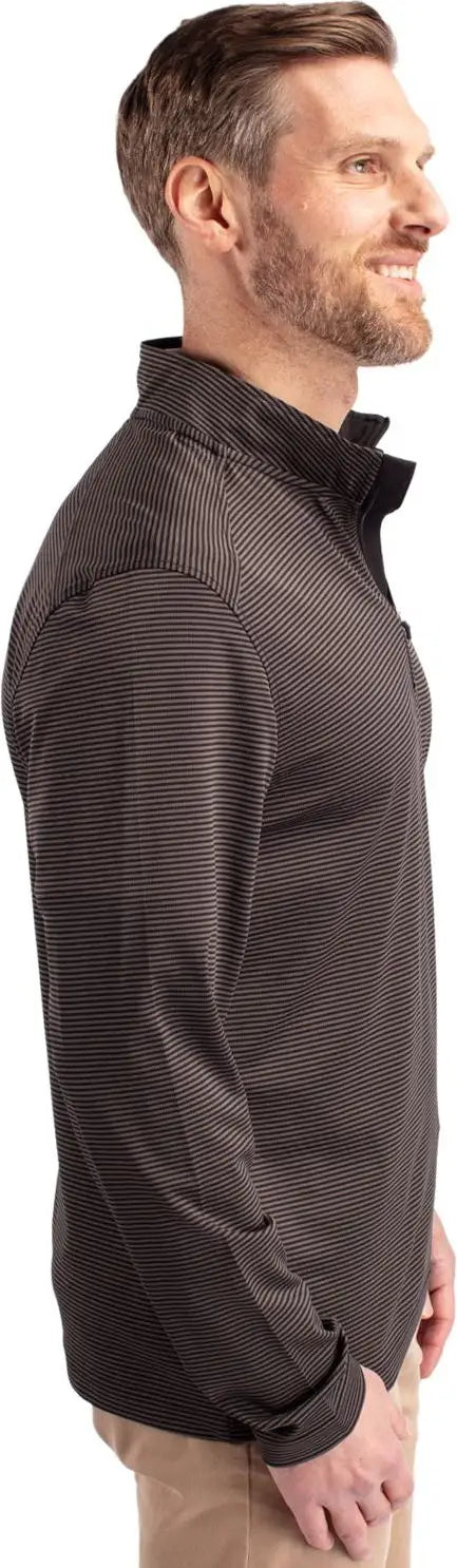Cutter & Buck Mck01258 Virtue Eco Pique Micro Stripe Recycled Mens Quarter Zip - Black Elemental Gray