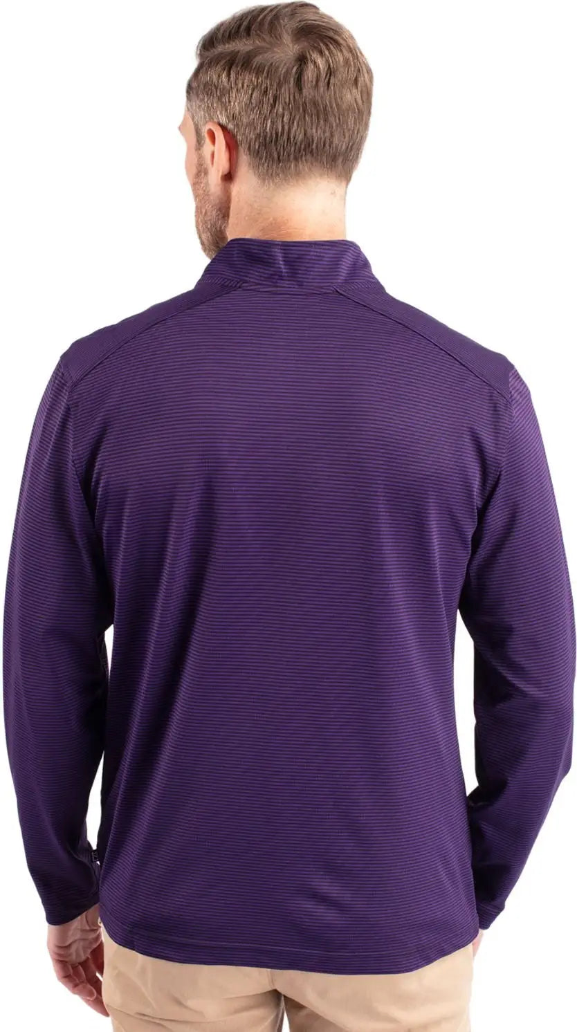 Cutter & Buck Mck01258 Virtue Eco Pique Micro Stripe Recycled Mens Quarter Zip - College Purple Black