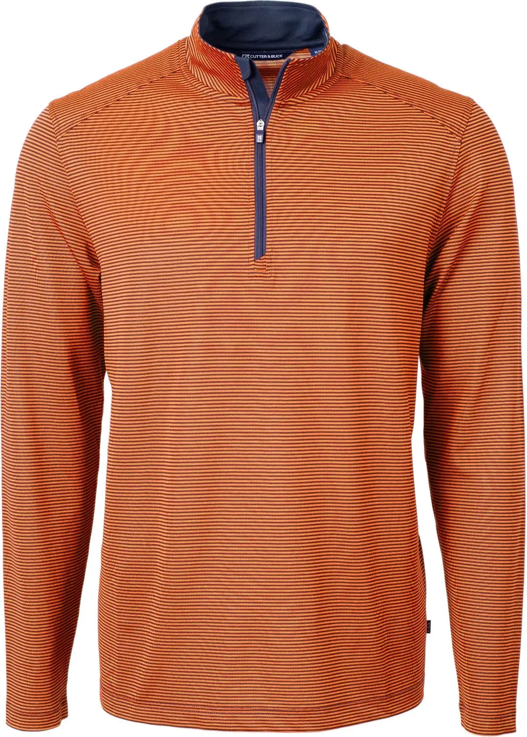 Cutter & Buck Mck01258 Virtue Eco Pique Micro Stripe Recycled Mens Quarter Zip - College Orange Navy Blue