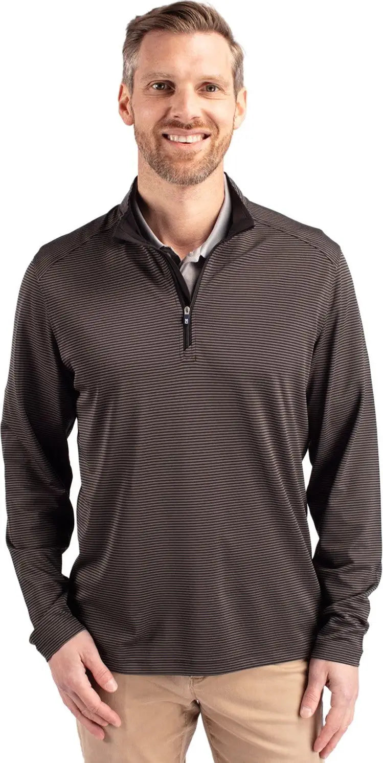 Cutter & Buck Mck01258 Virtue Eco Pique Micro Stripe Recycled Mens Quarter Zip - Black Elemental Gray - Black/elemental
