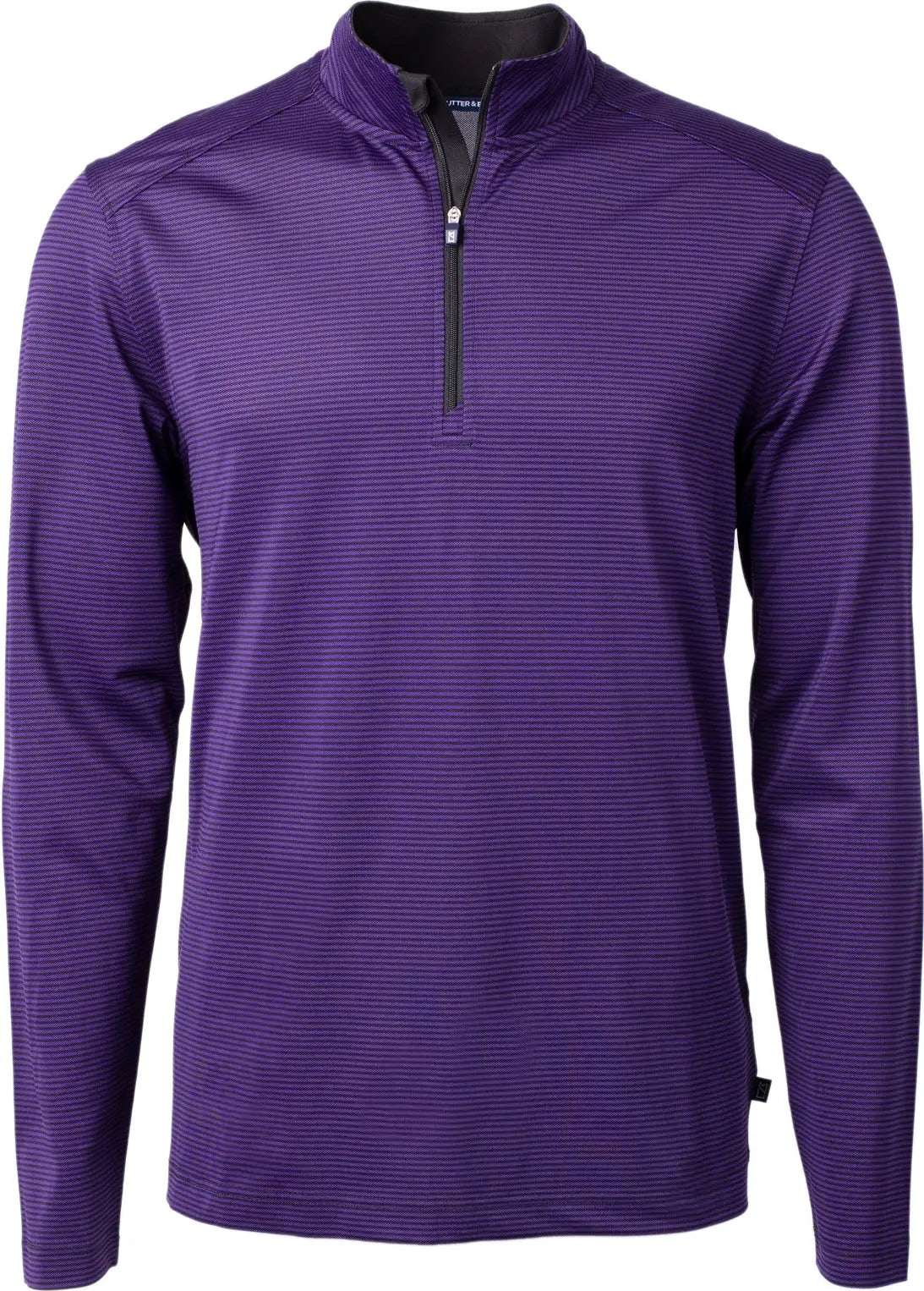 Cutter & Buck Mck01258 Virtue Eco Pique Micro Stripe Recycled Mens Quarter Zip - College Purple Black - Purple/black