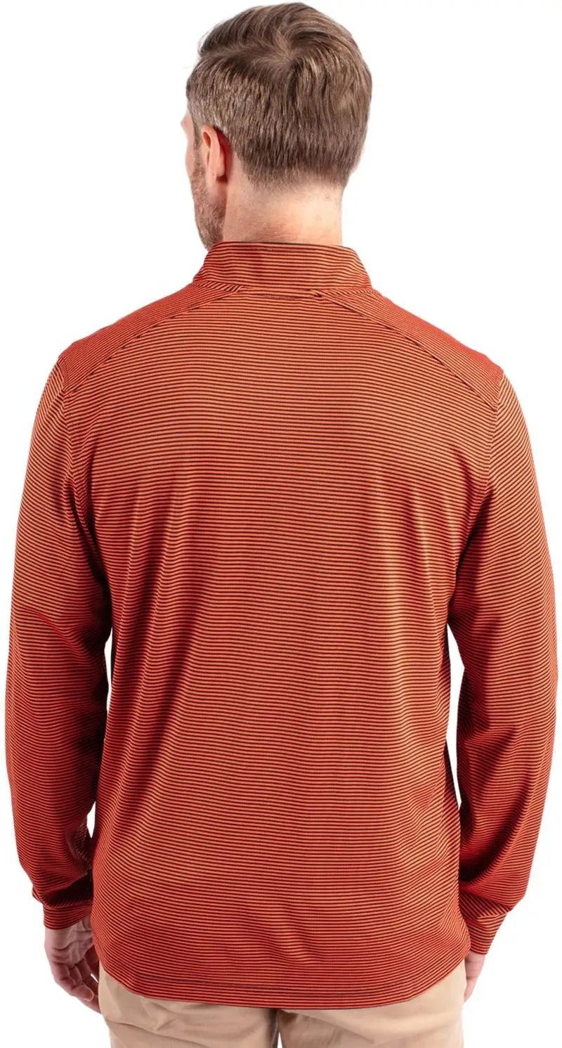 Cutter & Buck Mck01258 Virtue Eco Pique Micro Stripe Recycled Mens Quarter Zip - College Orange Navy Blue