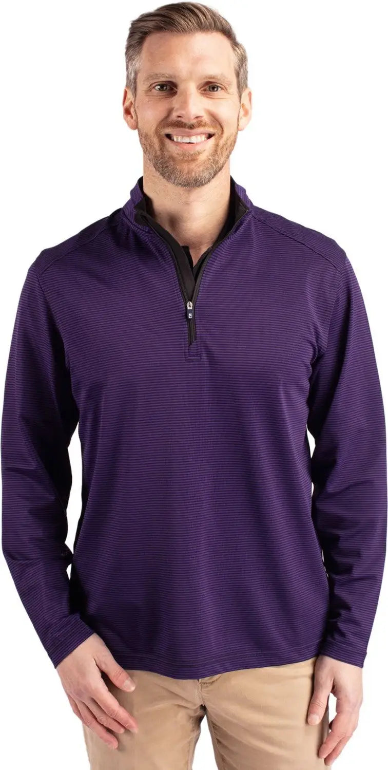 Cutter & Buck Mck01258 Virtue Eco Pique Micro Stripe Recycled Mens Quarter Zip - College Purple Black - Purple/black