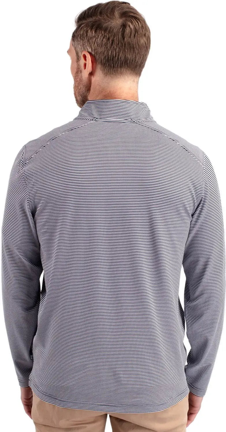 Cutter & Buck Mck01258 Virtue Eco Pique Micro Stripe Recycled Mens Quarter Zip - Navy Blue White