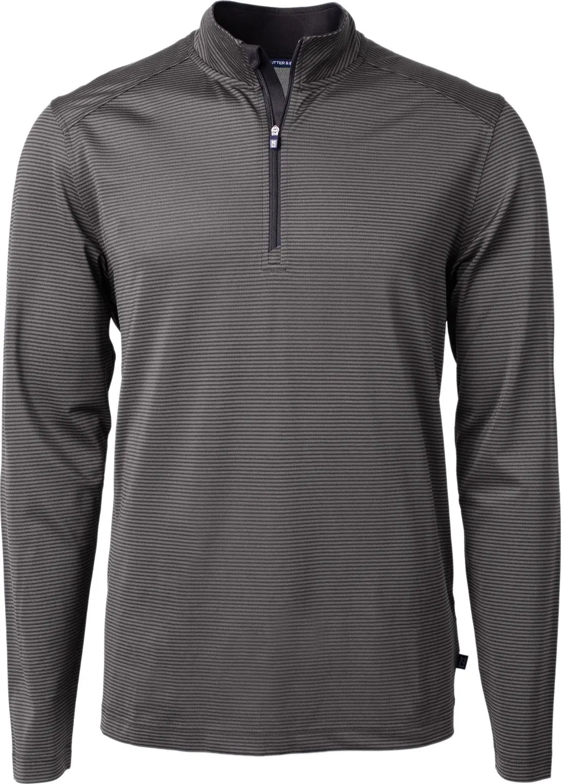 Cutter & Buck Mck01258 Virtue Eco Pique Micro Stripe Recycled Mens Quarter Zip - Black Elemental Gray