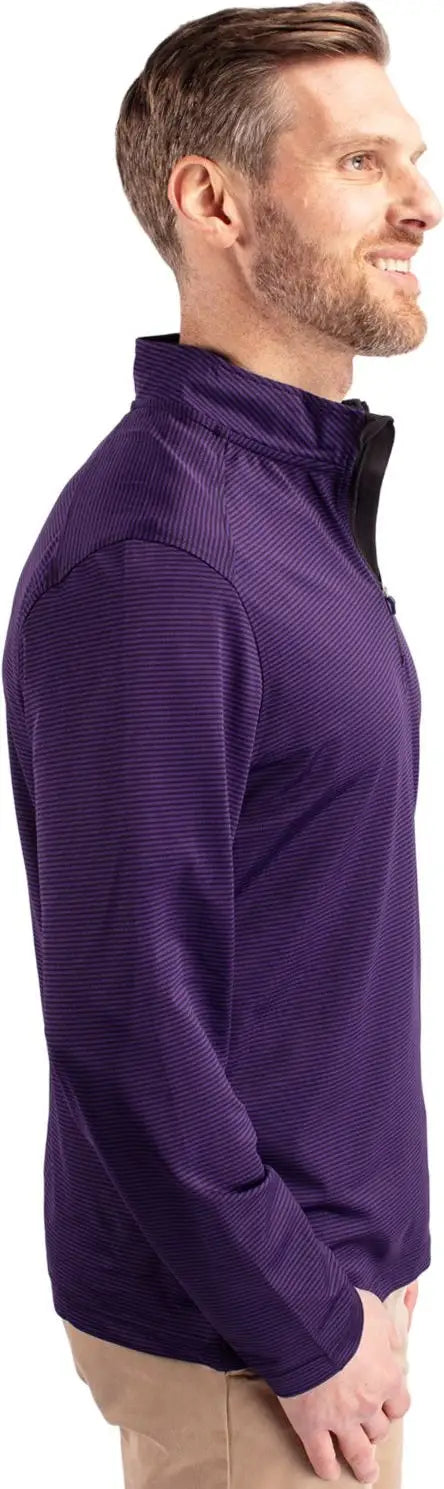 Cutter & Buck Mck01258 Virtue Eco Pique Micro Stripe Recycled Mens Quarter Zip - College Purple Black