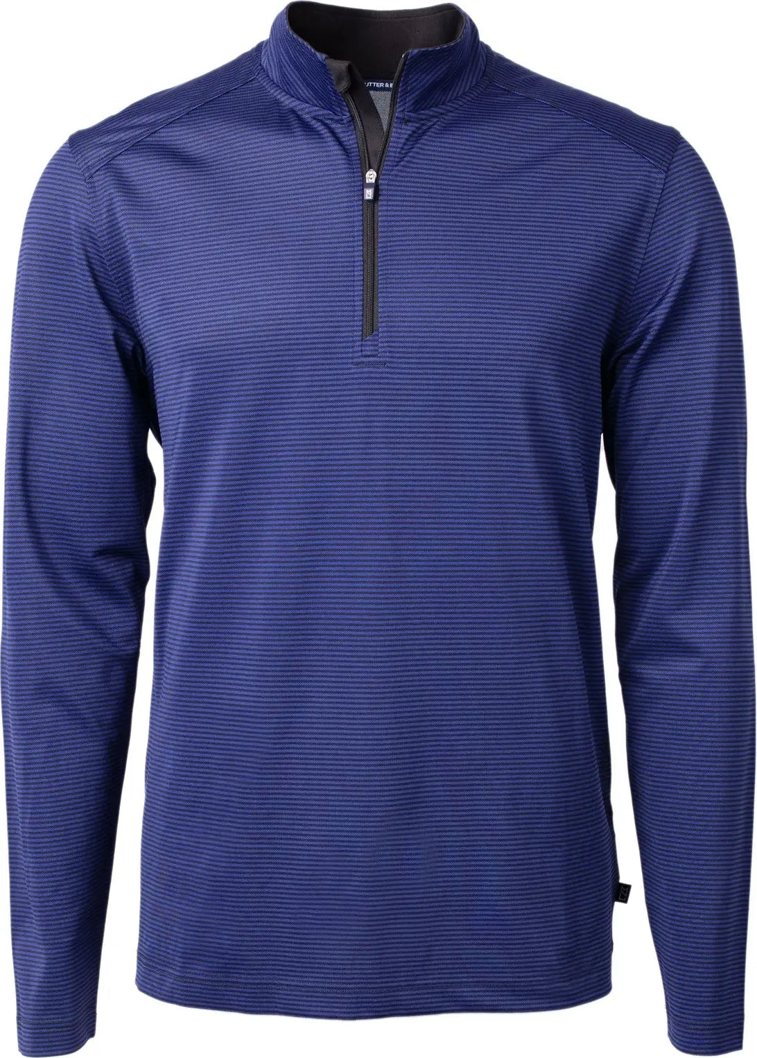 Cutter & Buck Mck01258 Virtue Eco Pique Micro Stripe Recycled Mens Quarter Zip - Tour Blue Black