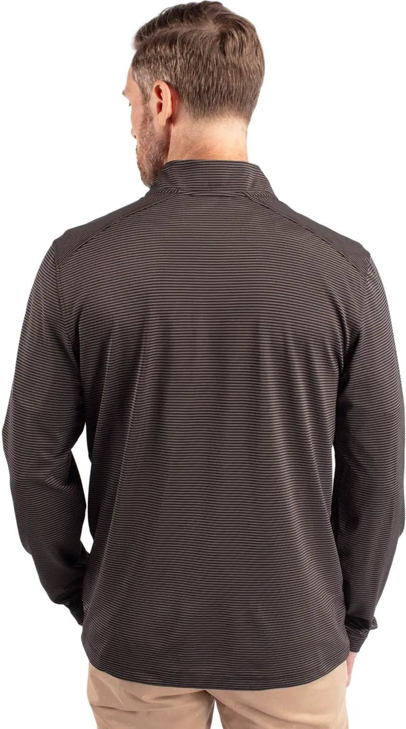 Cutter & Buck Mck01258 Virtue Eco Pique Micro Stripe Recycled Mens Quarter Zip - Black Elemental Gray