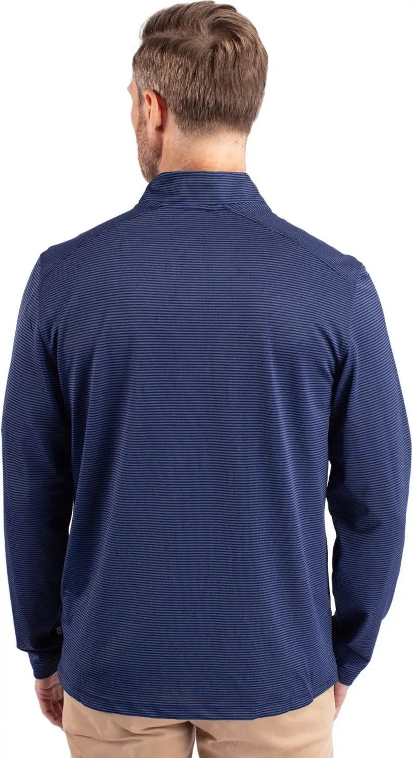 Cutter & Buck Mck01258 Virtue Eco Pique Micro Stripe Recycled Mens Quarter Zip - Tour Blue Black - Blue/black / Adult s
