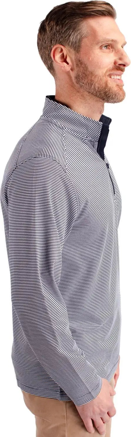 Cutter & Buck Mck01258 Virtue Eco Pique Micro Stripe Recycled Mens Quarter Zip - Navy Blue White