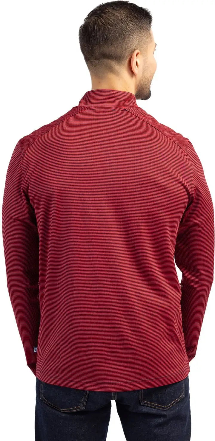 Cutter & Buck Mck01258 Virtue Eco Pique Micro Stripe Recycled Mens Quarter Zip - Red Navy Blue