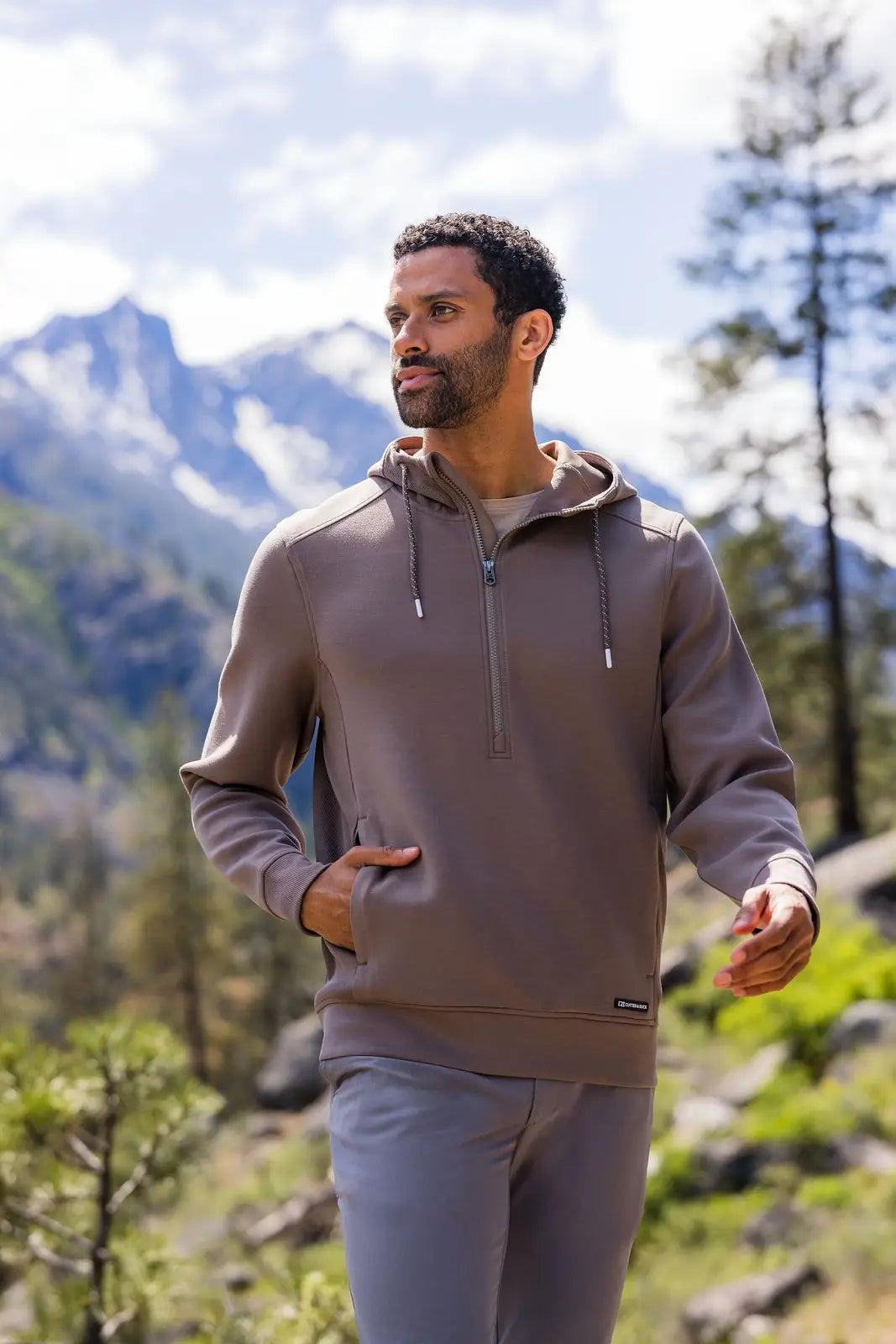 Cutter & Buck Mck01279 Roam Epic Versatility Half Zip Recycled Mens Hooded Pullover - Mushroom - Adult s