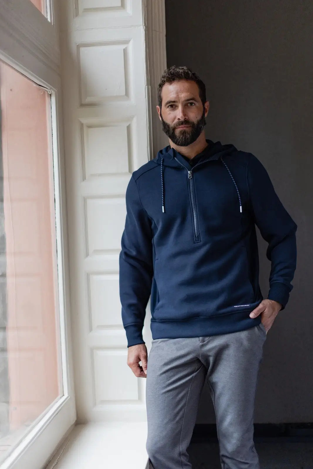 Cutter & Buck Mck01279 Roam Epic Versatility Half Zip Recycled Mens Hooded Pullover - Navy Blue