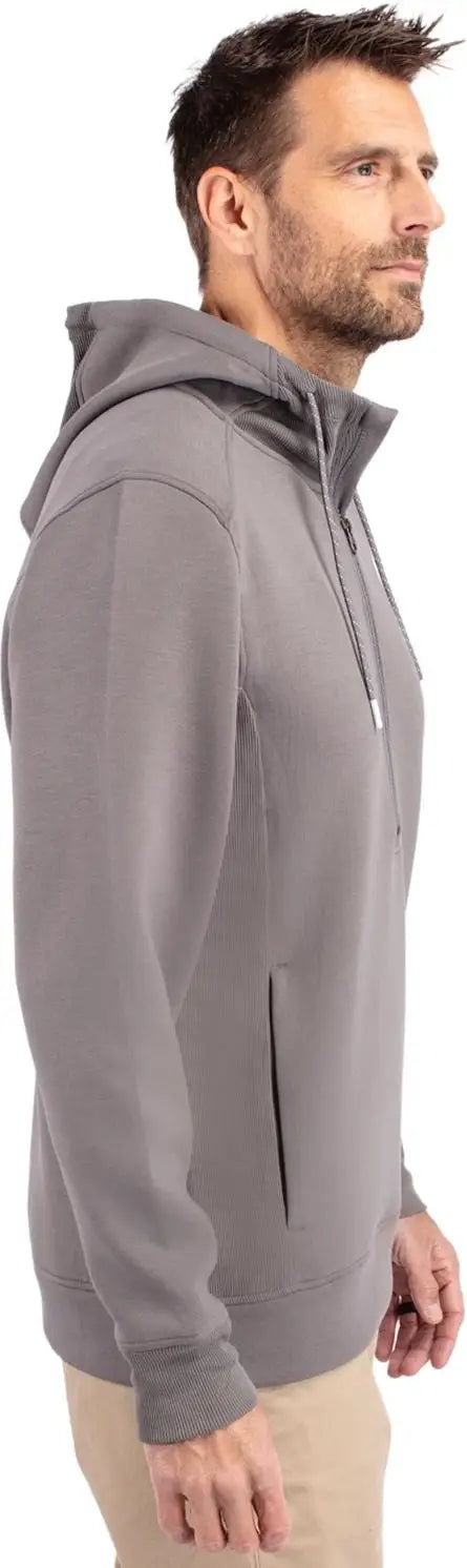 Cutter & Buck Mck01279 Roam Epic Versatility Half Zip Recycled Mens Hooded Pullover - Elemental Gray