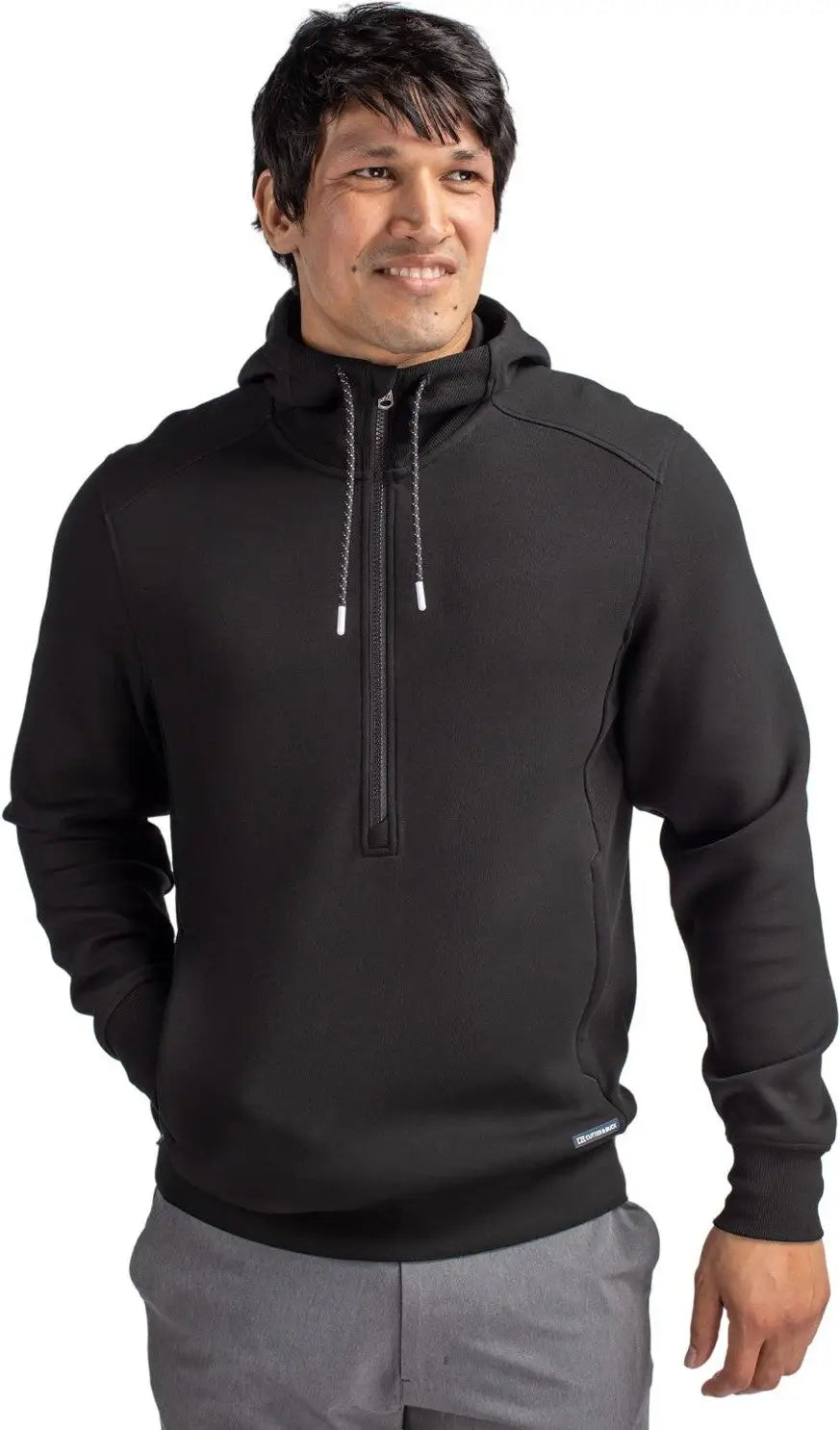 Cutter & Buck Mck01279 Roam Epic Versatility Half Zip Recycled Mens Hooded Pullover - Black - Adult s