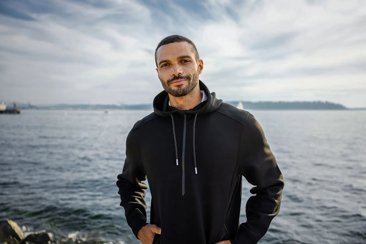 Cutter & Buck Mck01279 Roam Epic Versatility Half Zip Recycled Mens Hooded Pullover - Black