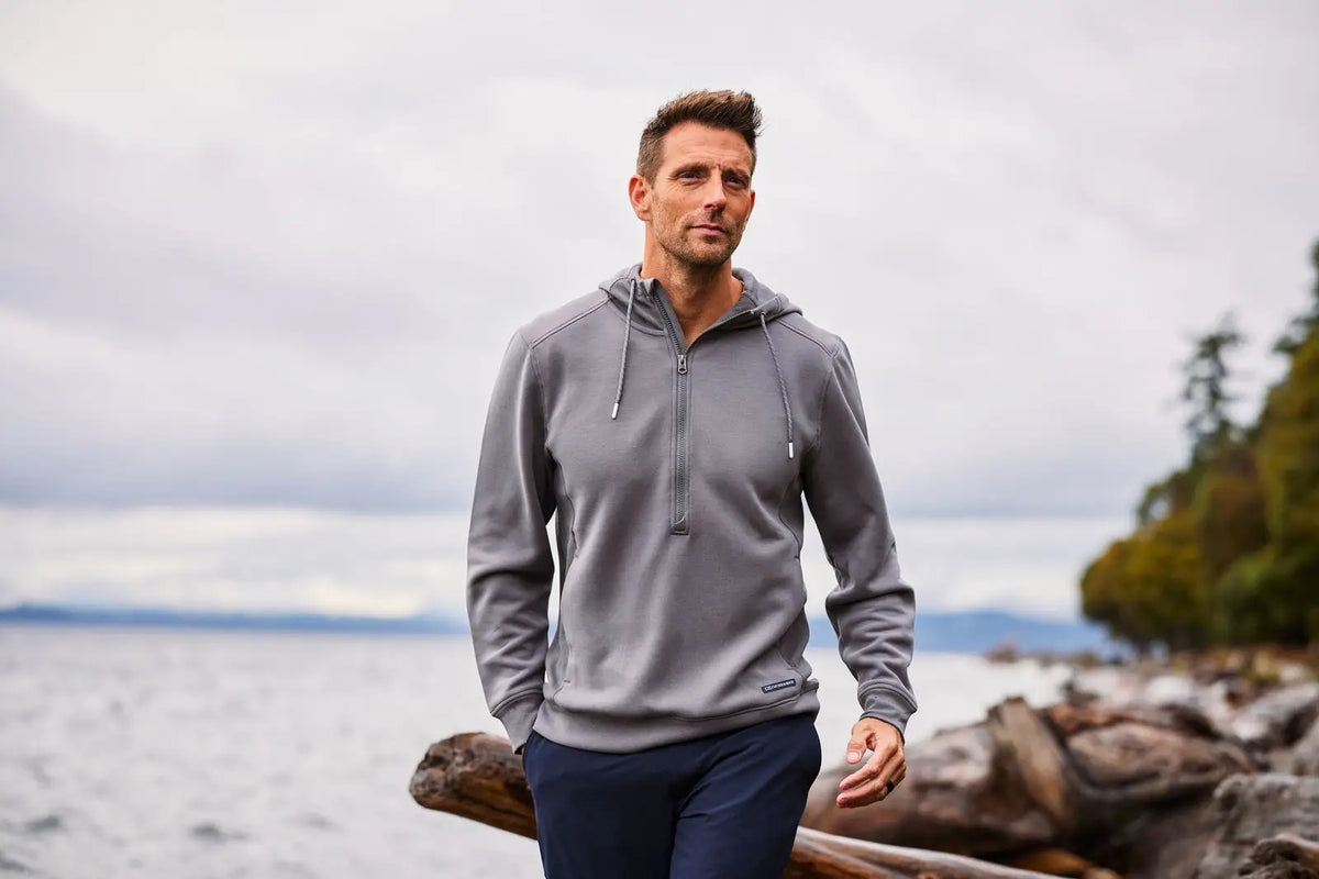 Cutter & Buck Mck01279 Roam Epic Versatility Half Zip Recycled Mens Hooded Pullover - Elemental Gray