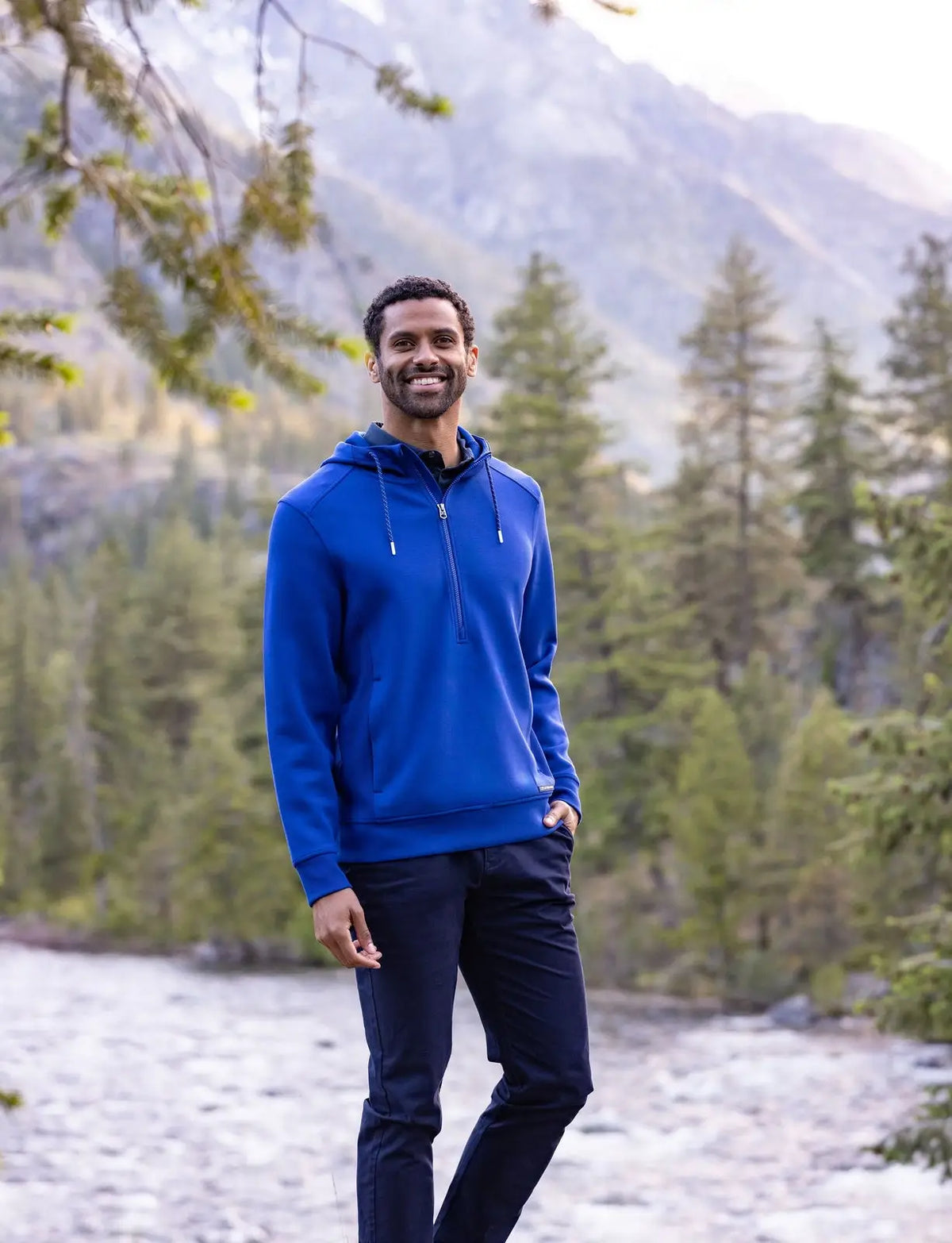 Cutter & Buck Mck01279 Roam Epic Versatility Half Zip Recycled Mens Hooded Pullover - Tour Blue