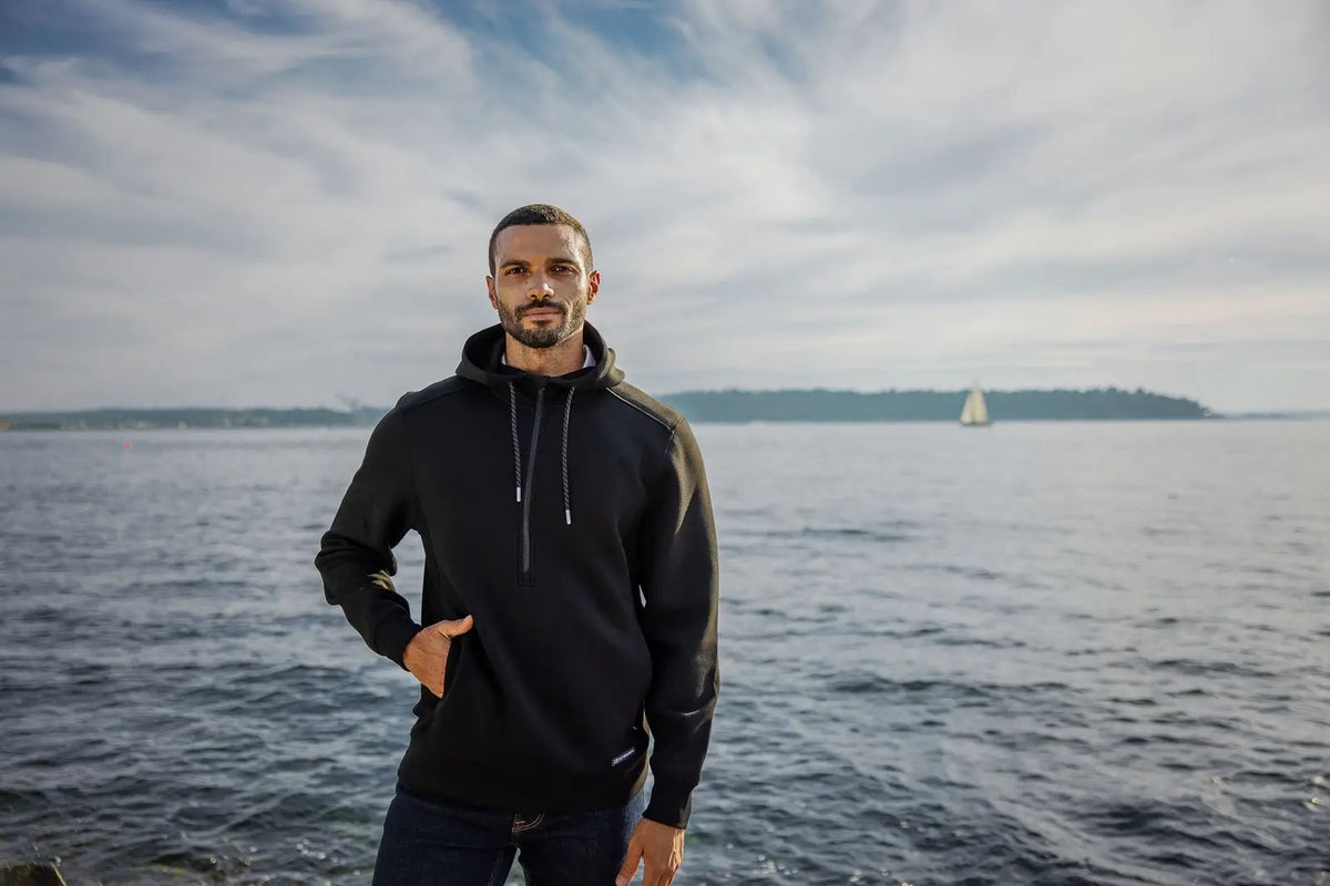 Cutter & Buck Mck01279 Roam Epic Versatility Half Zip Recycled Mens Hooded Pullover - Black