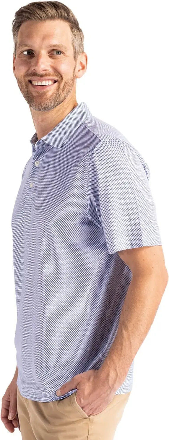 Cutter & Buck Mck01284 Pike Eco Symmetry Print Stretch Recycled Mens Polo - White Tour Blue